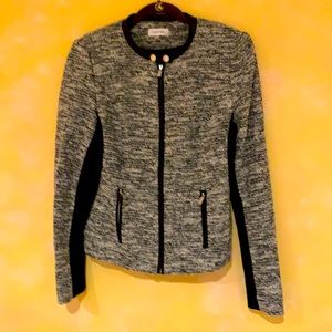 Calvin Klein tweed jacket with faux leather trim
